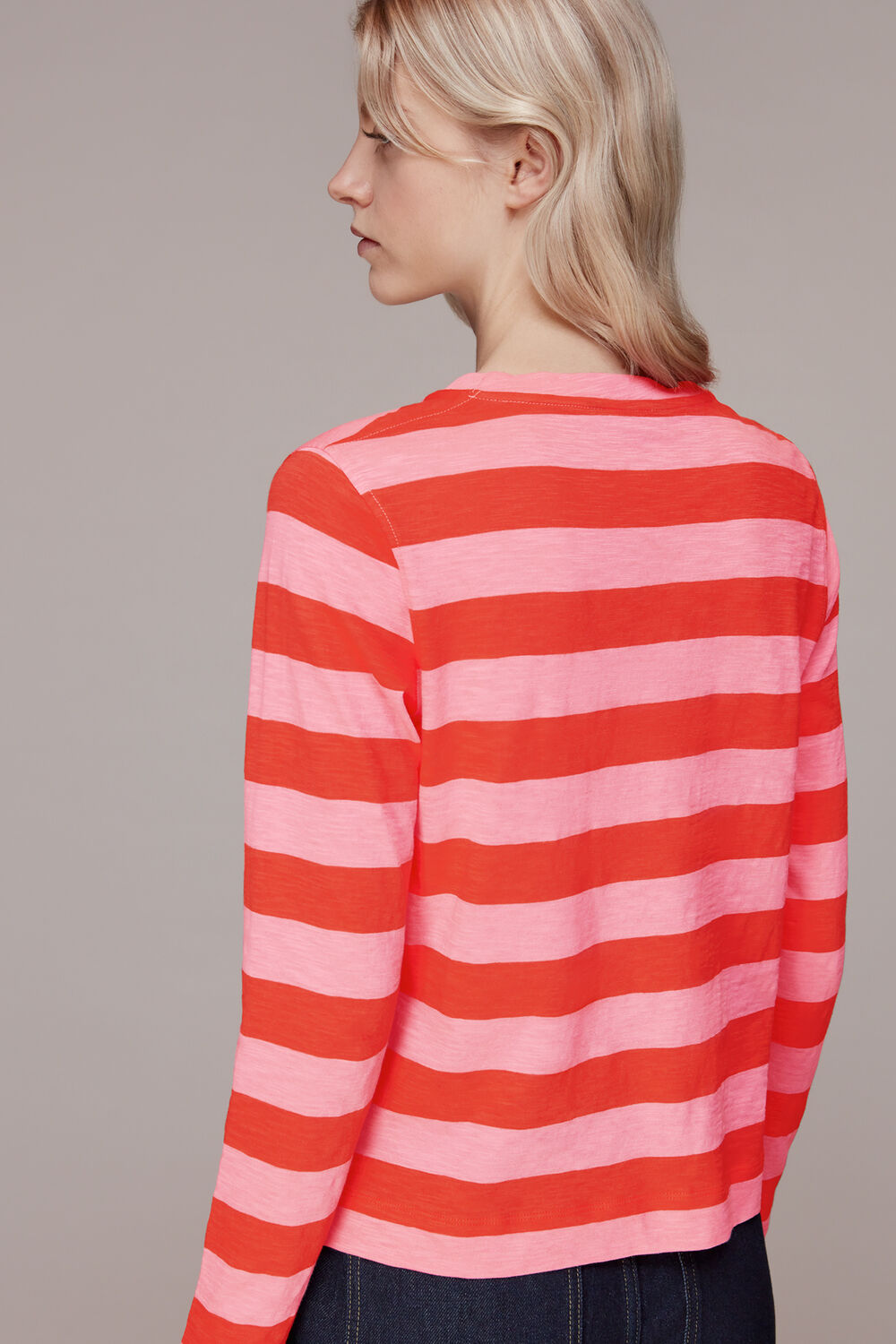 Crew Neck Stripe Pocket Top